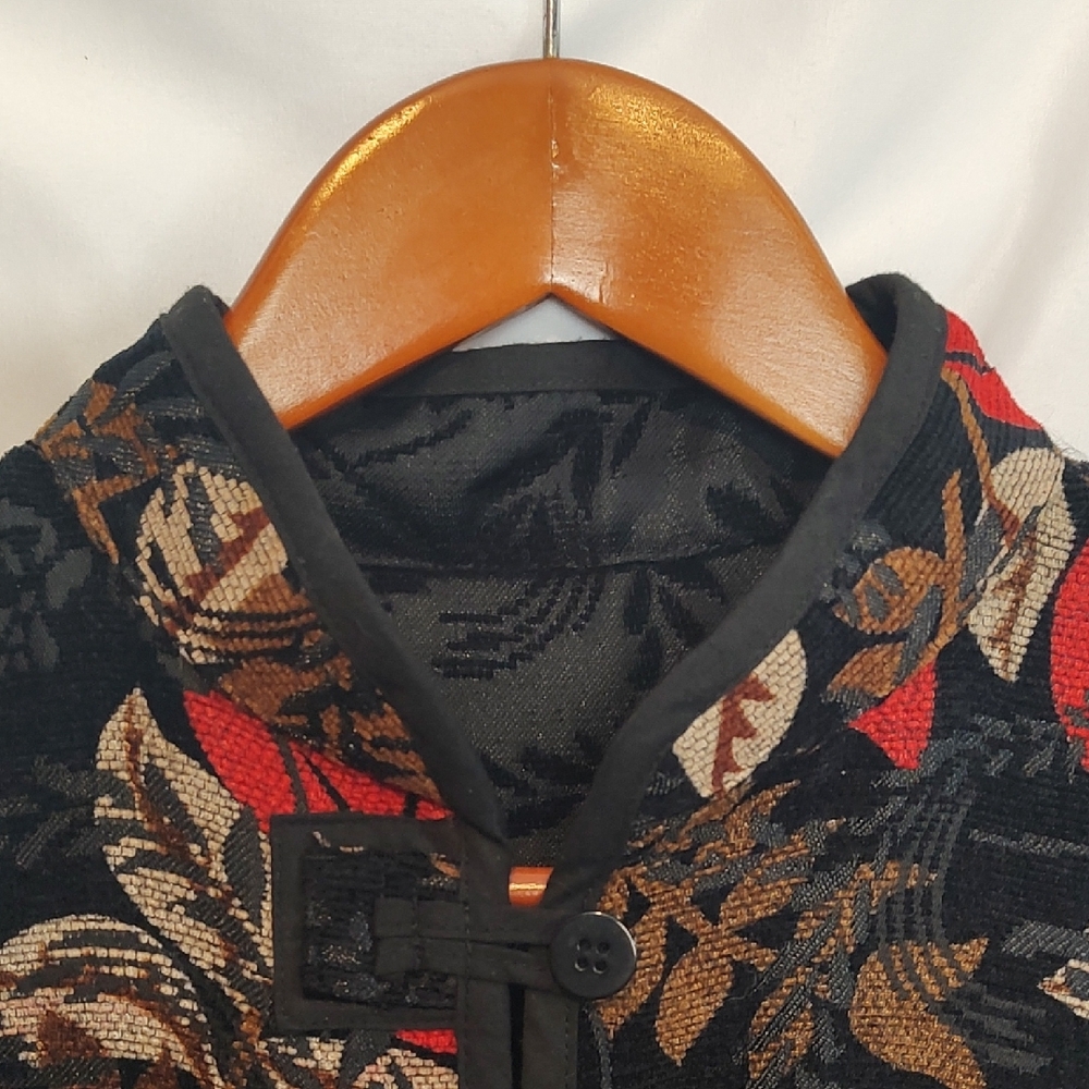 Source Unknown Black And Red Leaf Pattern Vest - image 7